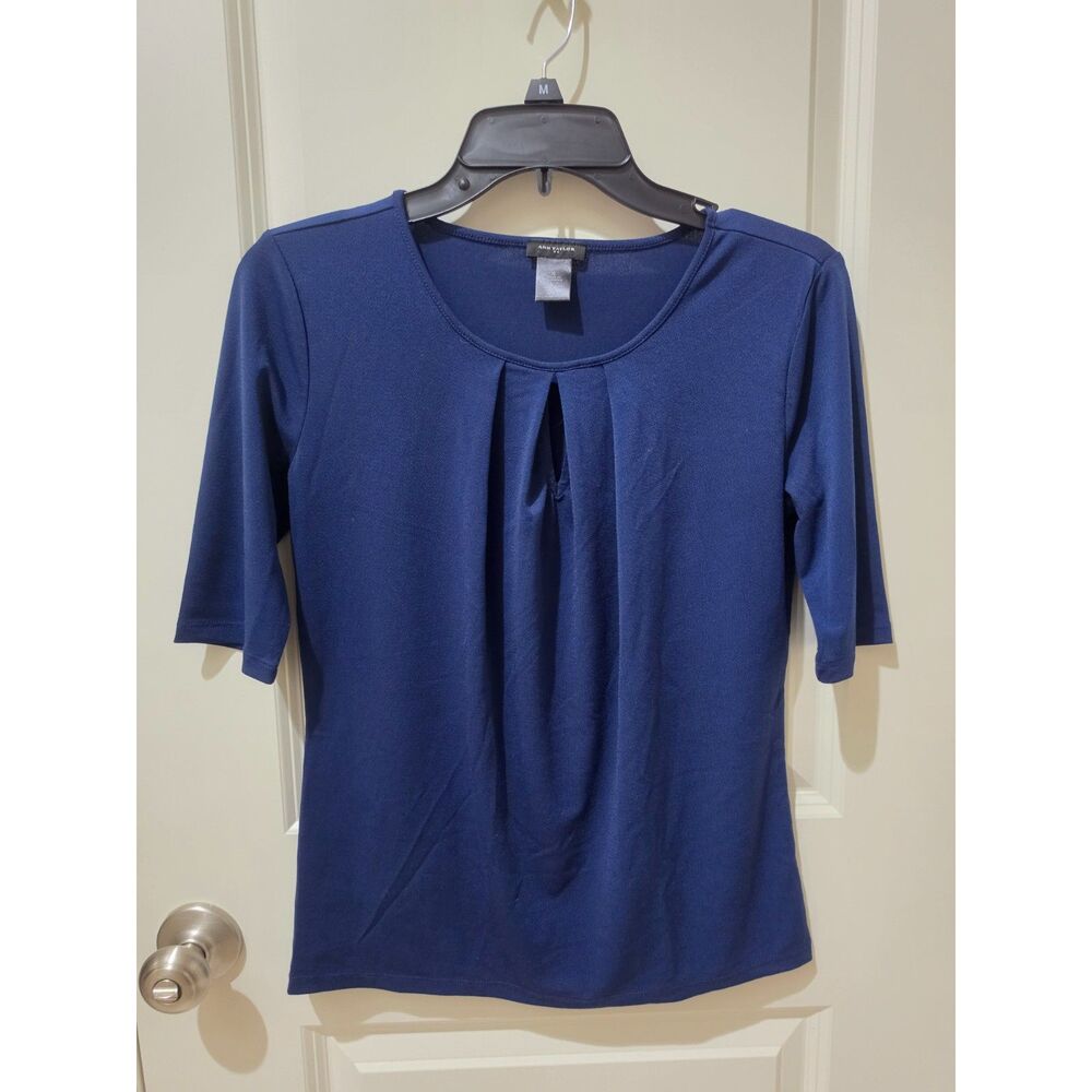 Ann Taylor Navy Short Sleeve Top Size Small